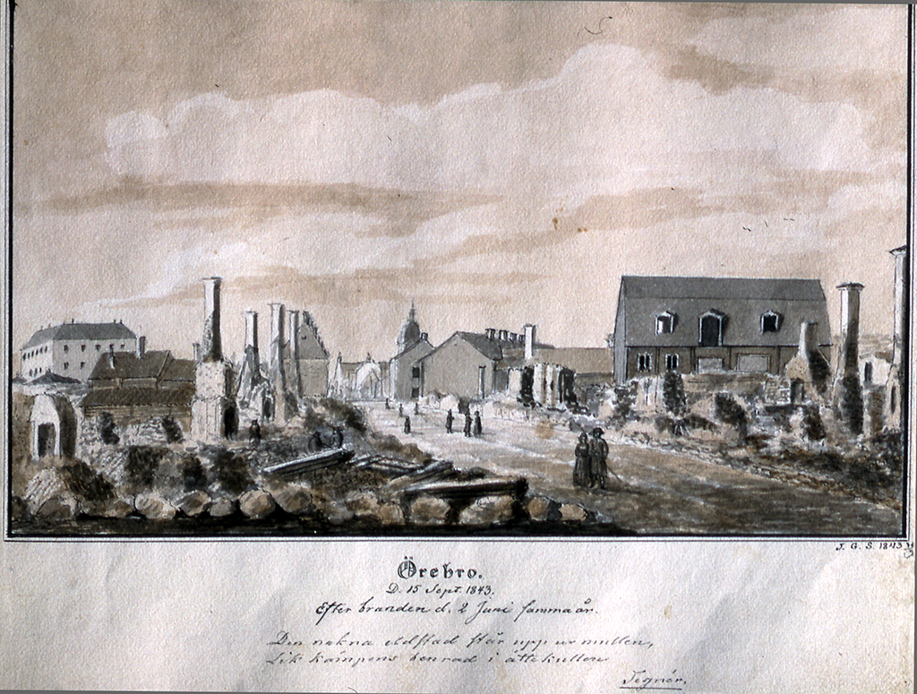 Örebro D. 15 Sept. 1843 Efter branden d 2 juni samma år. Tuschlavering av prosten Johan Gustaf Schultz från den 30 (?) september 1843