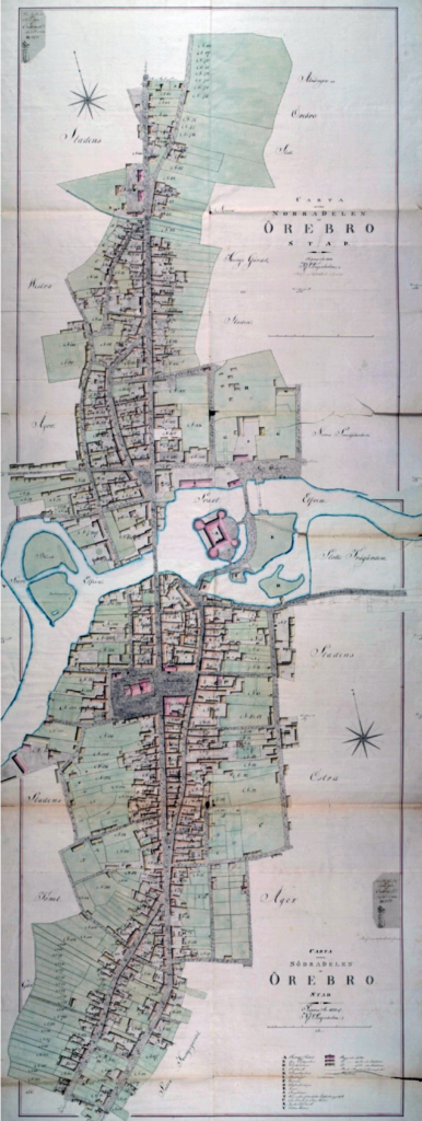 Brandförsäkringskarta över Örebro från år 1823.